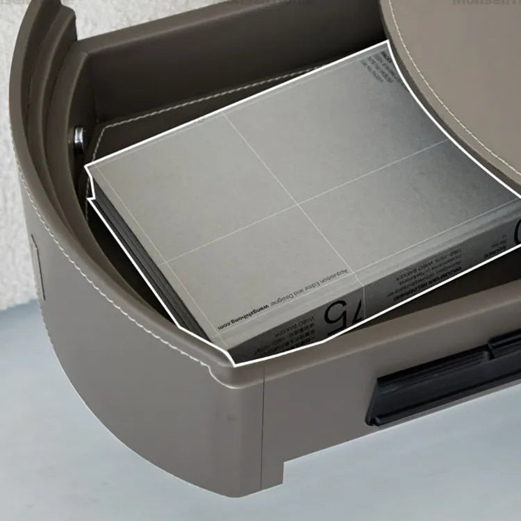 Sleek Round Bedside Cupboard with Synthetic Leather Finish and Ample Storage hms-4073