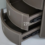 Sleek Round Bedside Cupboard with Synthetic Leather Finish and Ample Storage hms-4073