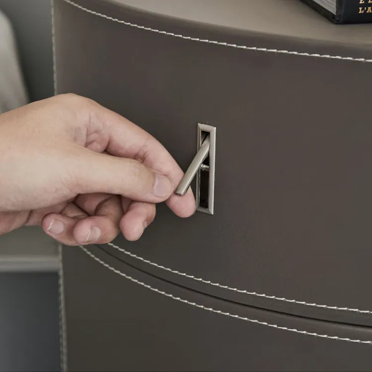 Sleek Round Bedside Cupboard with Synthetic Leather Finish and Ample Storage hms-4073