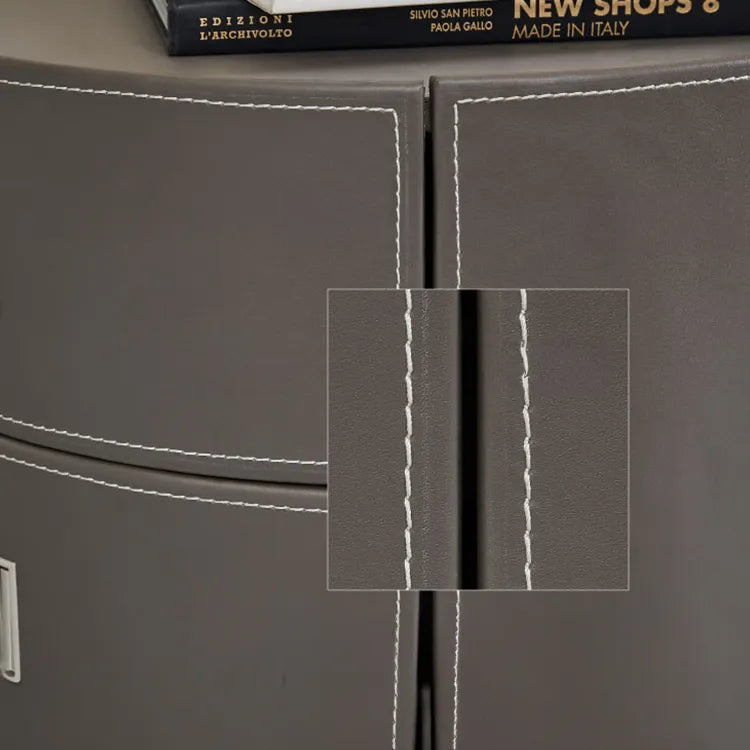 Sleek Round Bedside Cupboard with Synthetic Leather Finish and Ample Storage hms-4073