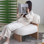 Cozy Faux Lambswool Lounge Chair with Modern Wood Design hms-4074