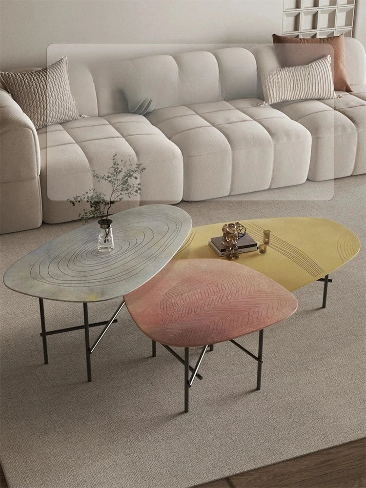 Stylish Sintered Stone Stainless Coffee Table Set – Modern Design with Artful Touch for Living Room Decor hmsf-4667