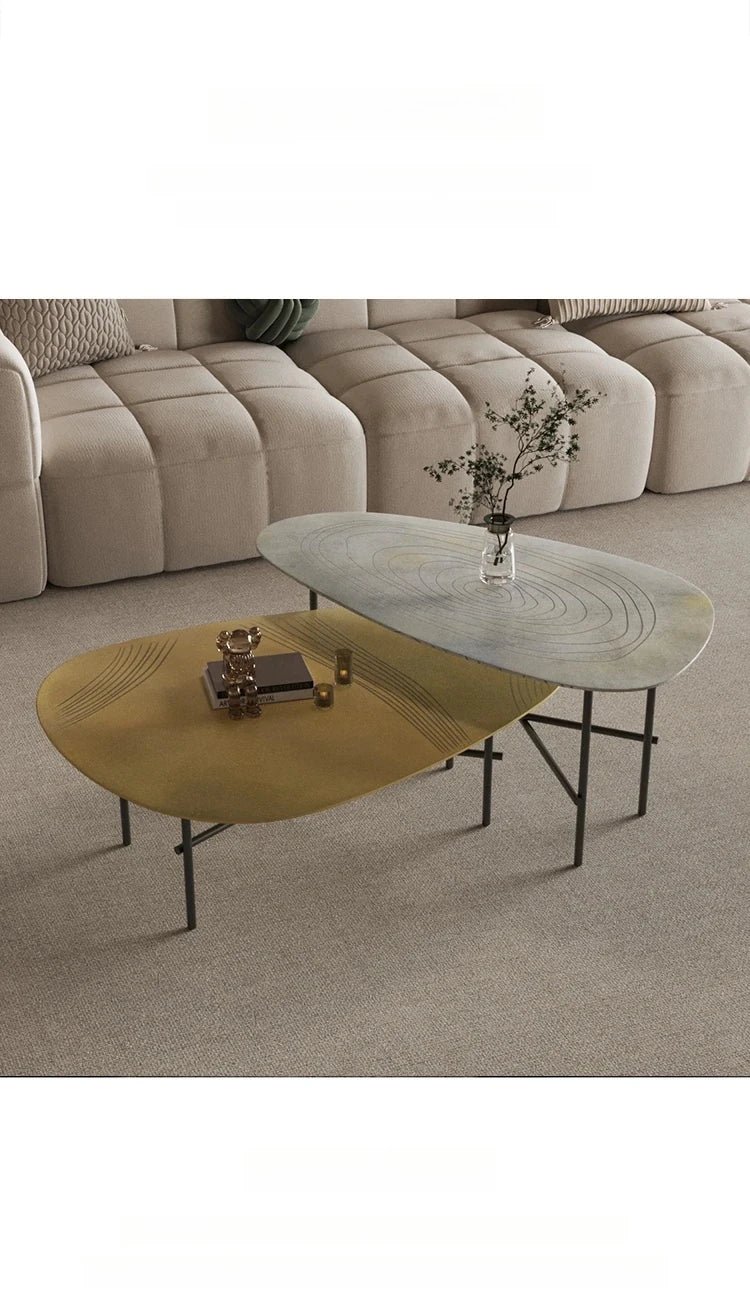 Stylish Sintered Stone Stainless Coffee Table Set – Modern Design with Artful Touch for Living Room Decor hmsf-4667