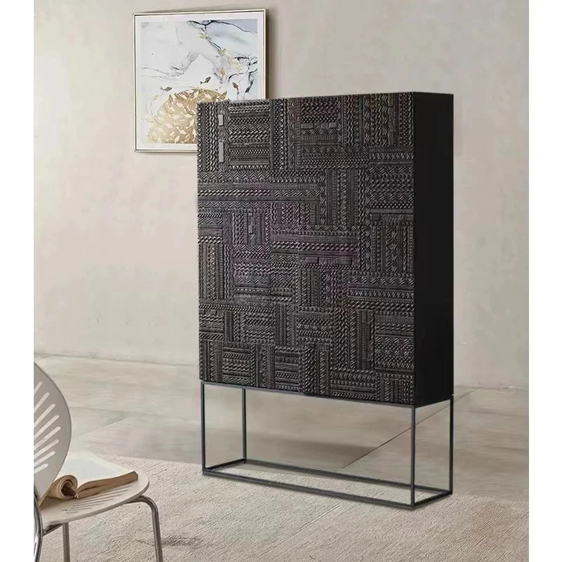 Stylish Ash Wood and Acrylic Cabinet with Unique Textured Design - Modern Storage Solution hmsf-4669