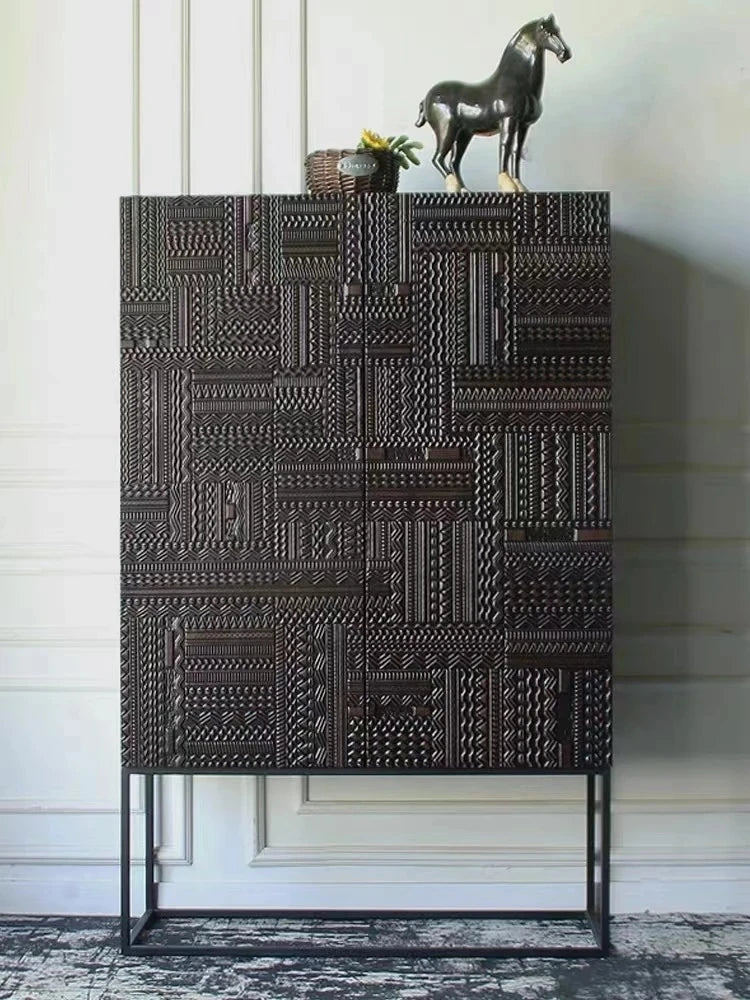 Stylish Ash Wood and Acrylic Cabinet with Unique Textured Design - Modern Storage Solution hmsf-4669