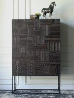 Stylish Ash Wood and Acrylic Cabinet with Unique Textured Design - Modern Storage Solution hmsf-4669