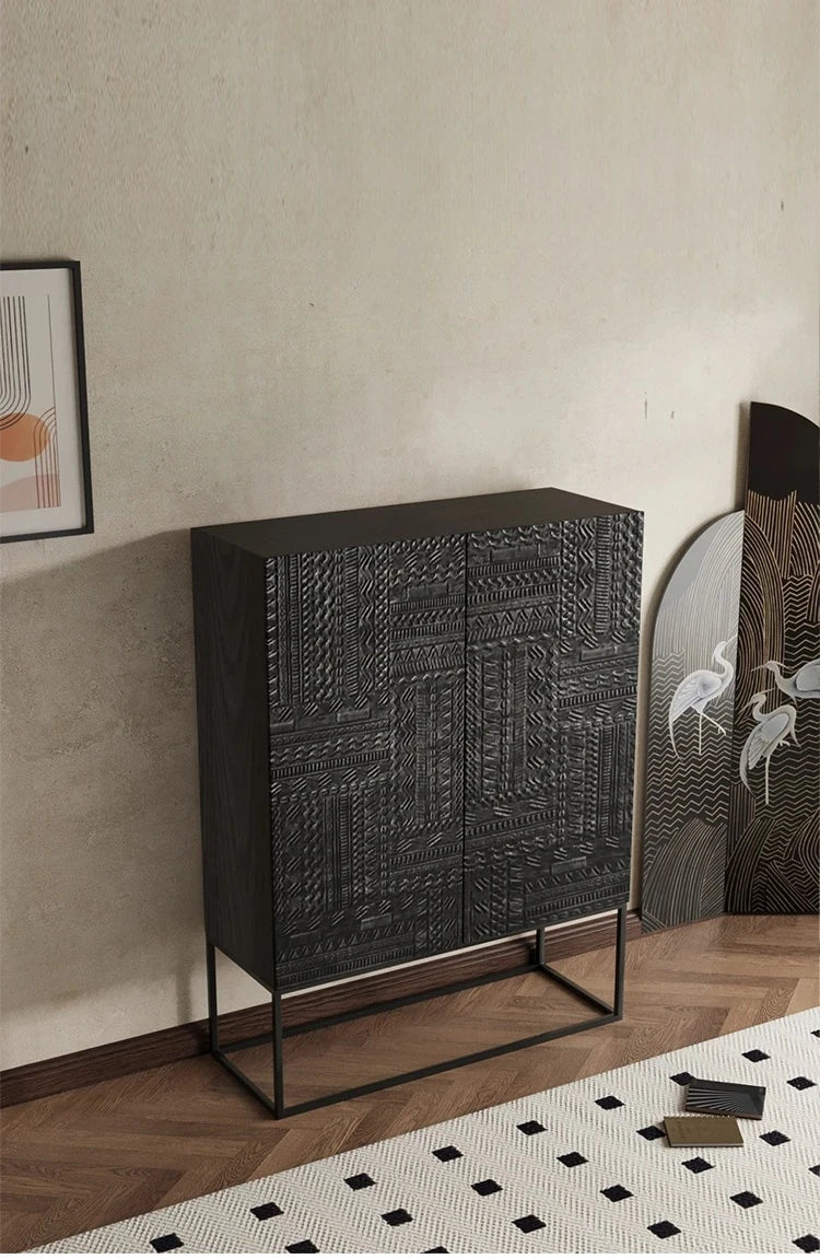 Stylish Ash Wood and Acrylic Cabinet with Unique Textured Design - Modern Storage Solution hmsf-4669