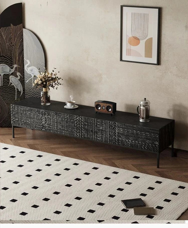 Elegant Solid Wood Acrylic TV Cabinet with Intricate Pattern Design - Modern Storage Solution for Living Room hmsf-4671