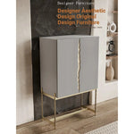Stylish Ash Wood and Stainless Steel Cabinet with Elegant Gold Accents - Modern Storage Solution hmsf-4674