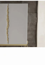Stylish Ash Wood and Stainless Steel Cabinet with Elegant Gold Accents - Modern Storage Solution hmsf-4674