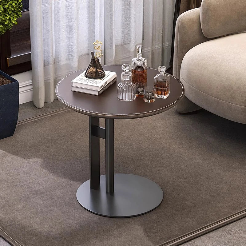 Stylish Synthetic Leather Coffee Table with Stainless Steel Base – Modern Accent for Living Room Decor hmx-5092