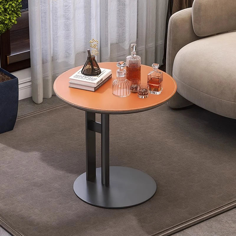 Stylish Synthetic Leather Coffee Table with Stainless Steel Base – Modern Accent for Living Room Decor hmx-5092