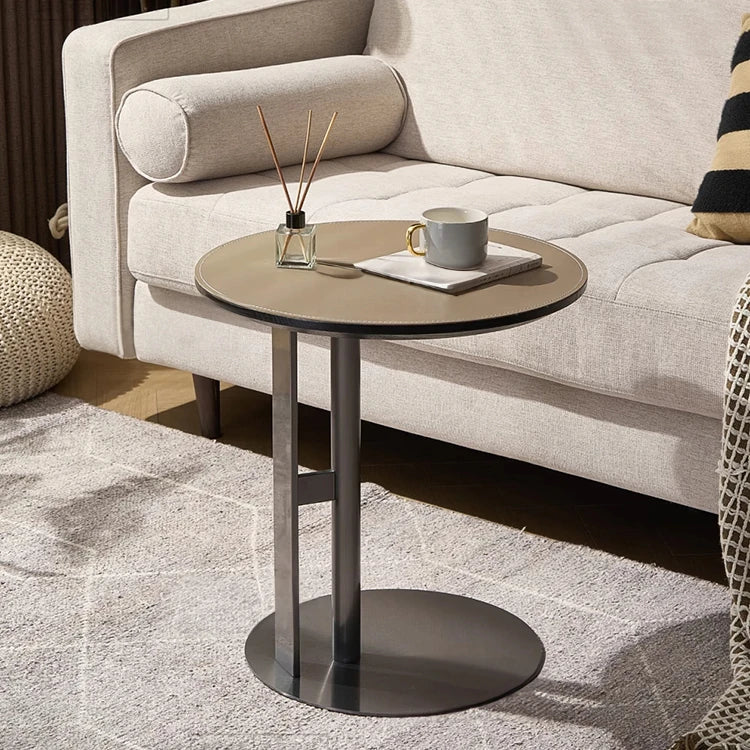 Stylish Synthetic Leather Coffee Table with Stainless Steel Base – Modern Accent for Living Room Decor hmx-5092