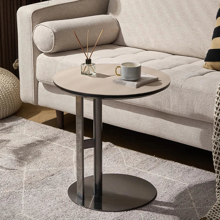 Stylish Synthetic Leather Coffee Table with Stainless Steel Base – Modern Accent for Living Room Decor hmx-5092