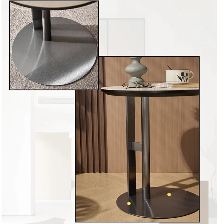 Stylish Synthetic Leather Coffee Table with Stainless Steel Base – Modern Accent for Living Room Decor hmx-5092