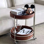 Stylish Two-Tier Round Tea Table in Synthetic Leather and Stainless Steel - Modern Home Decor Storage Solution hmx-5093