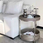 Stylish Two-Tier Round Tea Table in Synthetic Leather and Stainless Steel - Modern Home Decor Storage Solution hmx-5093