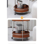 Stylish Two-Tier Round Tea Table in Synthetic Leather and Stainless Steel - Modern Home Decor Storage Solution hmx-5093