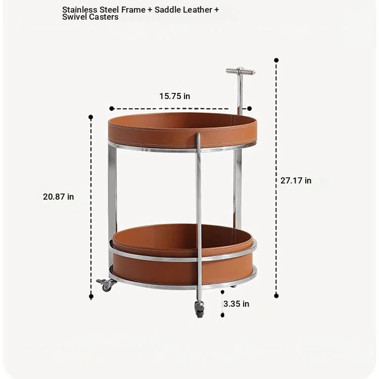Stylish Two-Tier Round Tea Table in Synthetic Leather and Stainless Steel - Modern Home Decor Storage Solution hmx-5093