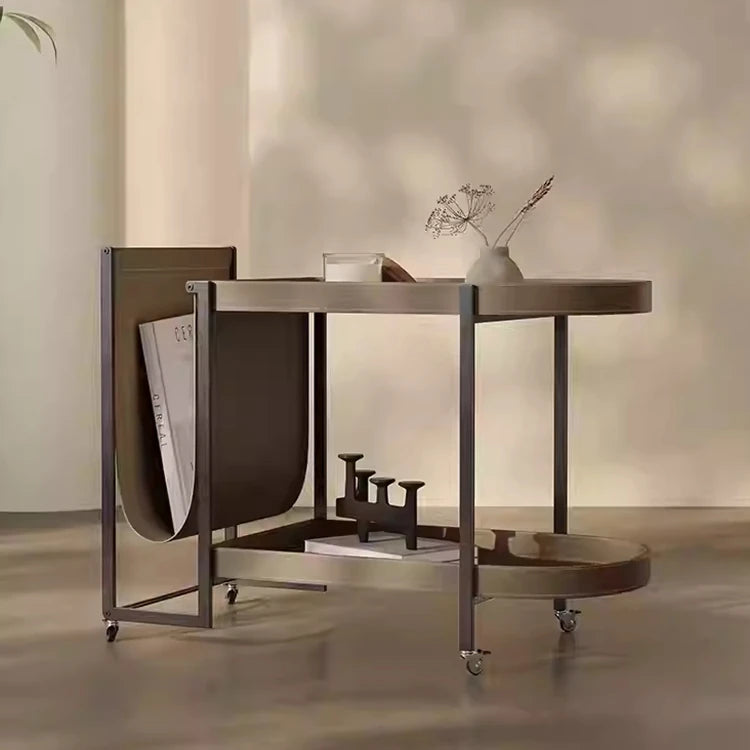 Stylish Stainless Synthetic Leather Tea Table with Modern Design and Two-Tier Storage - Perfect for Any Living Space! hmx-5099