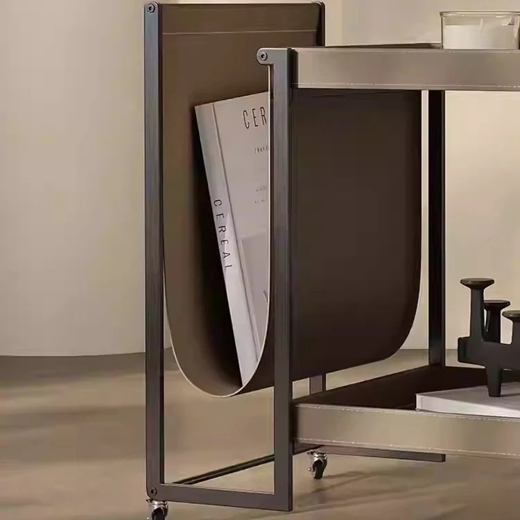 Stylish Stainless Synthetic Leather Tea Table with Modern Design and Two-Tier Storage - Perfect for Any Living Space! hmx-5099