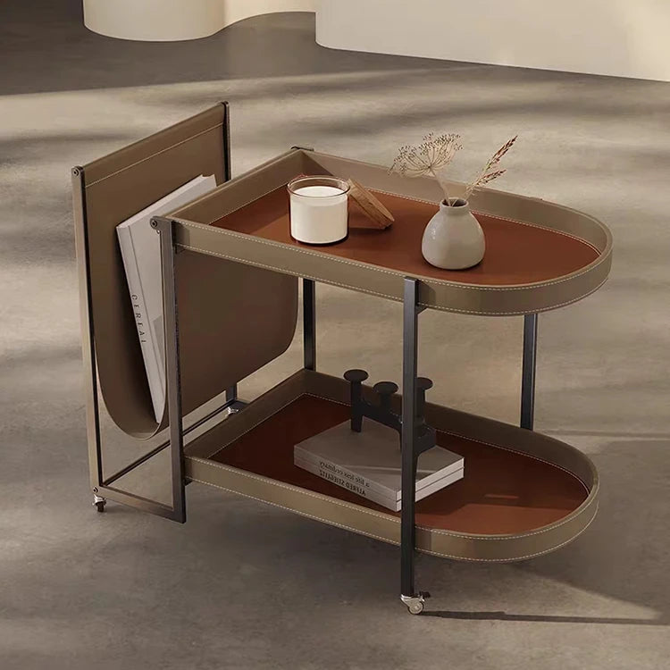 Stylish Stainless Synthetic Leather Tea Table with Modern Design and Two-Tier Storage - Perfect for Any Living Space! hmx-5099