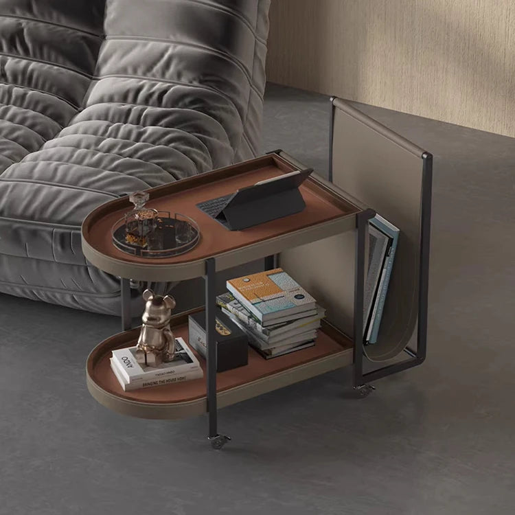 Stylish Stainless Synthetic Leather Tea Table with Modern Design and Two-Tier Storage - Perfect for Any Living Space! hmx-5099