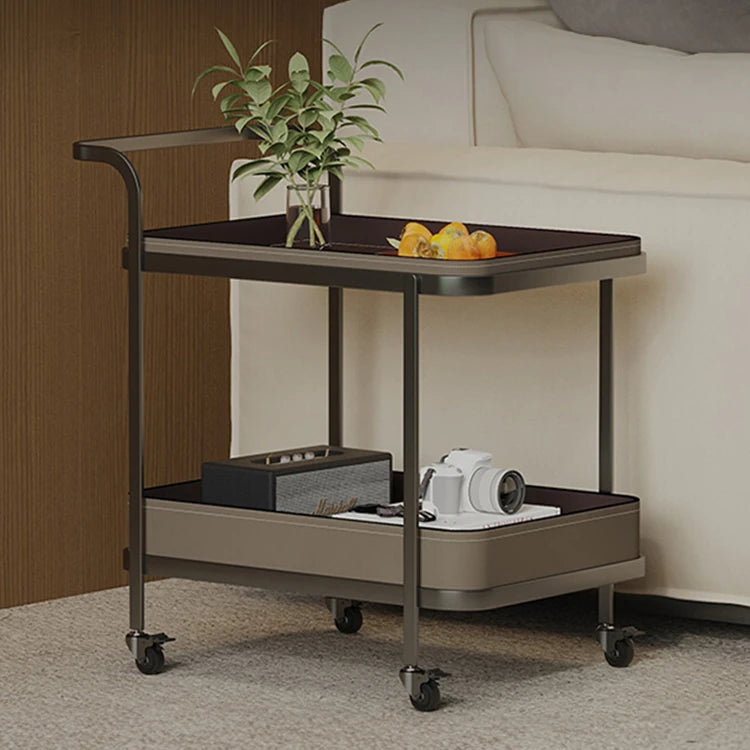Stylish Synthetic Leather Stainless Steel Tea Table with Wheels for Modern Living Spaces hmx-5100