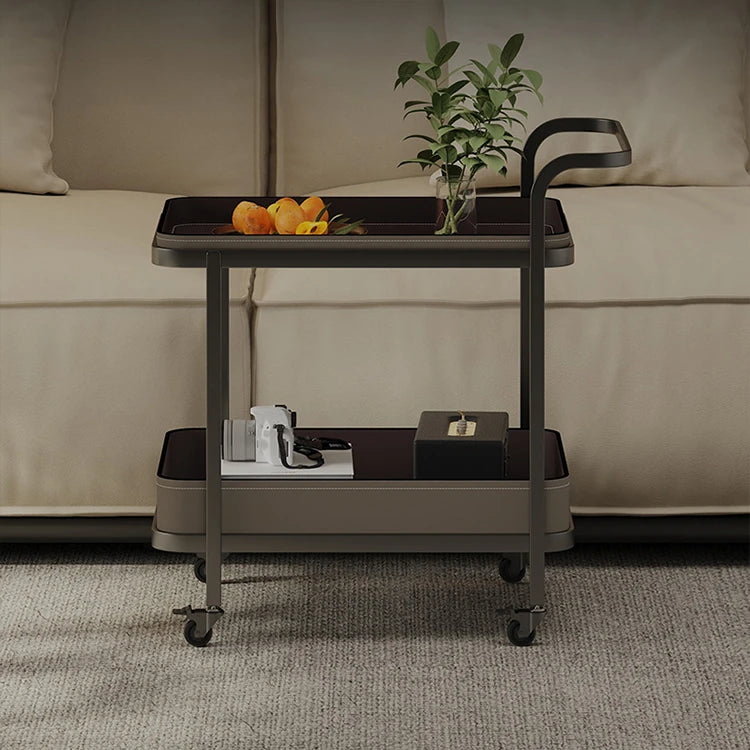 Stylish Synthetic Leather Stainless Steel Tea Table with Wheels for Modern Living Spaces hmx-5100