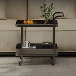 Stylish Synthetic Leather Stainless Steel Tea Table with Wheels for Modern Living Spaces hmx-5100
