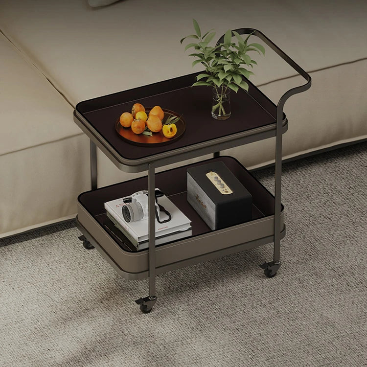 Stylish Synthetic Leather Stainless Steel Tea Table with Wheels for Modern Living Spaces hmx-5100