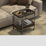Stylish Synthetic Leather Stainless Steel Tea Table with Wheels for Modern Living Spaces hmx-5100