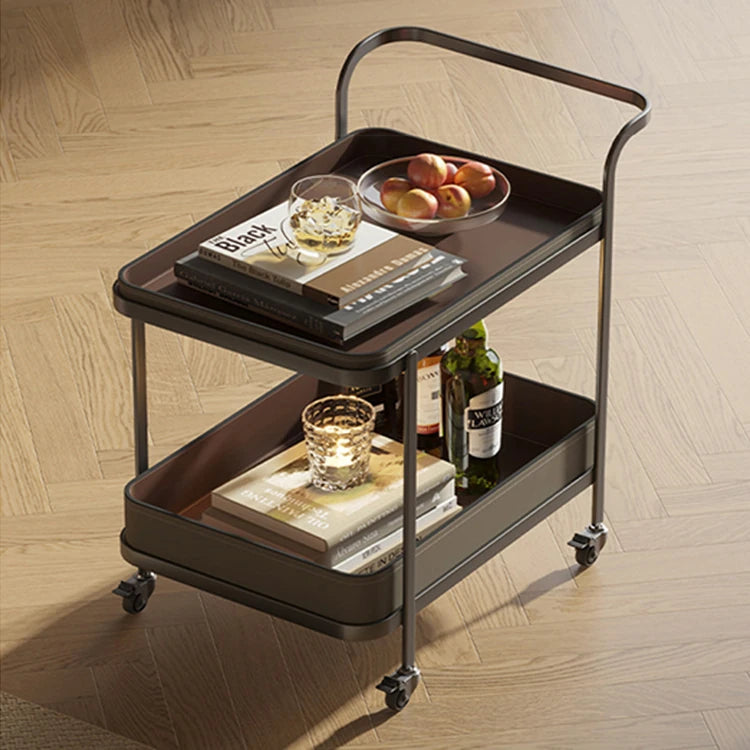 Stylish Synthetic Leather Stainless Steel Tea Table with Wheels for Modern Living Spaces hmx-5100
