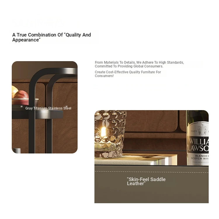 Stylish Synthetic Leather Stainless Steel Tea Table with Wheels for Modern Living Spaces hmx-5100