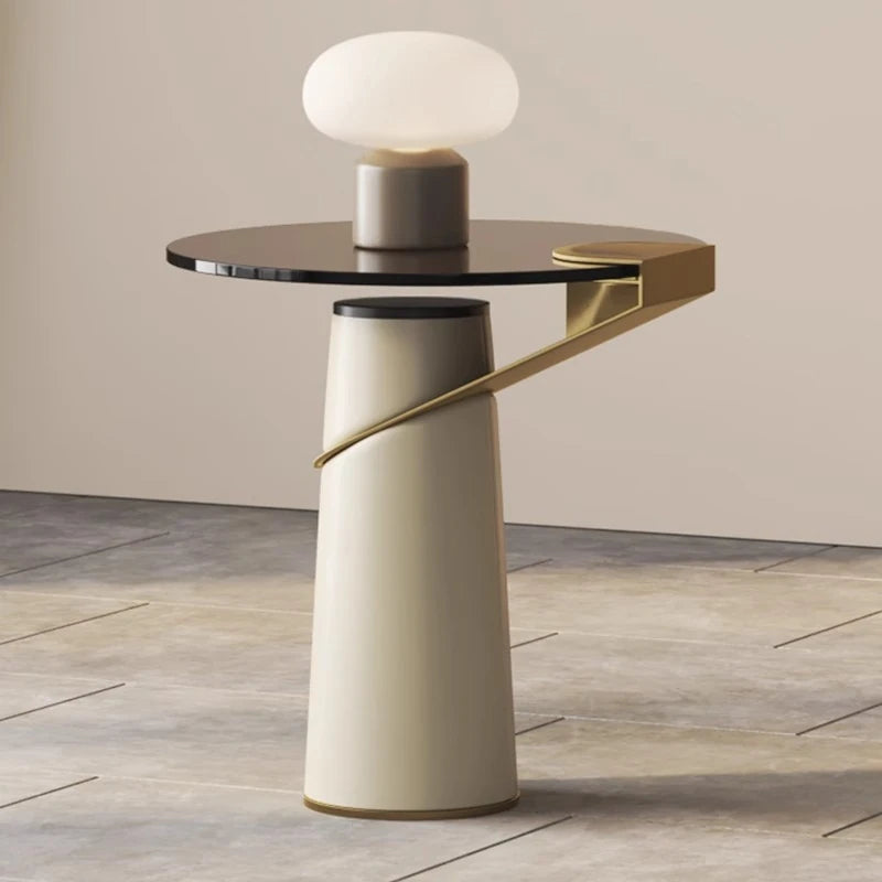 Modern Synthetic Leather Tea Table with Tempered Glass Top – Stylish and Functional Living Room Accent hmx-5102