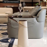 Modern Synthetic Leather Tea Table with Tempered Glass Top – Stylish and Functional Living Room Accent hmx-5102