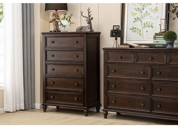 Solid Wood Pine Multi-Layer Cabinet - Elegant 5-Drawer Storage Chest for Home Décor hmy-4995