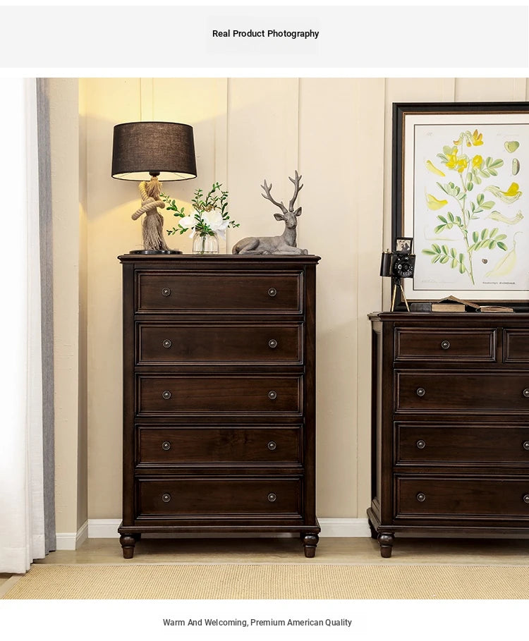 Solid Wood Pine Multi-Layer Cabinet - Elegant 5-Drawer Storage Chest for Home Décor hmy-4995