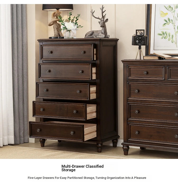 Solid Wood Pine Multi-Layer Cabinet - Elegant 5-Drawer Storage Chest for Home Décor hmy-4995