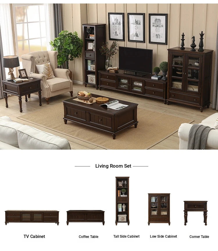 Elegant Solid Wood Pine TV Cabinet with Multi-Layer Board - Stylish Storage Solution for Living Room hmy-4996
