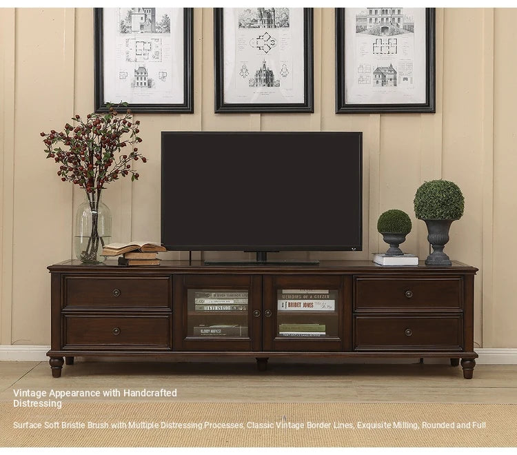 Elegant Solid Wood Pine TV Cabinet with Multi-Layer Board - Stylish Storage Solution for Living Room hmy-4996