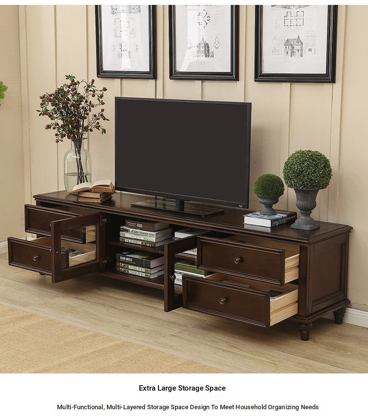 Elegant Solid Wood Pine TV Cabinet with Multi-Layer Board - Stylish Storage Solution for Living Room hmy-4996