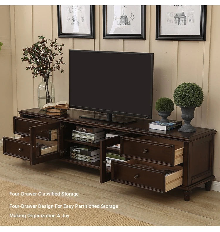 Elegant Solid Wood Pine TV Cabinet with Multi-Layer Board - Stylish Storage Solution for Living Room hmy-4996