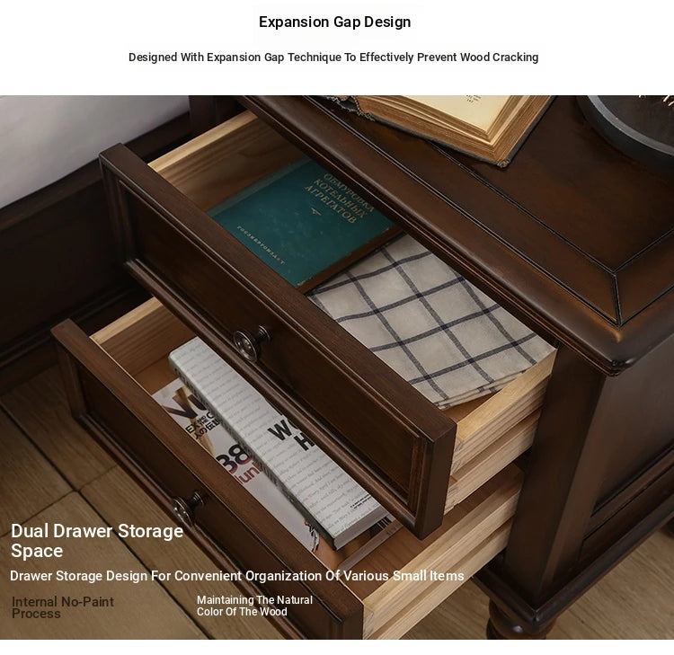 **Elegant Solid Pine Wood Bedside Cupboard with 2 Drawers - Timeless Nightstand for Your Bedroom** hmy-4997