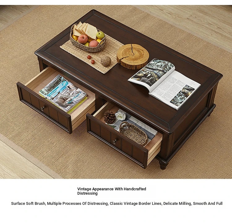 Elegant Solid Wood Pine Coffee Table with Storage – Stylish Centerpiece for Living Room hmy-4998