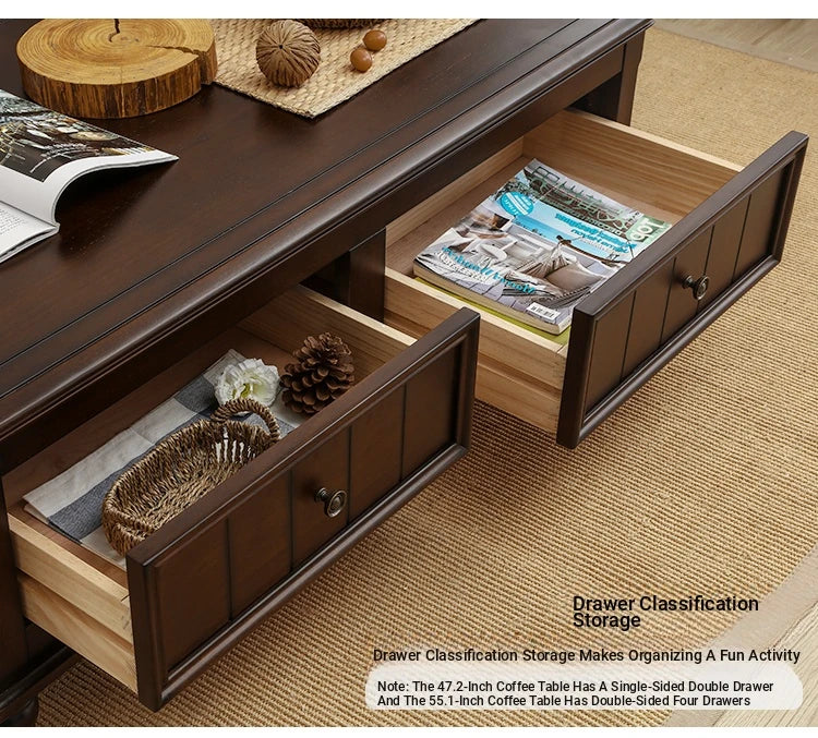 Elegant Solid Wood Pine Coffee Table with Storage – Stylish Centerpiece for Living Room hmy-4998