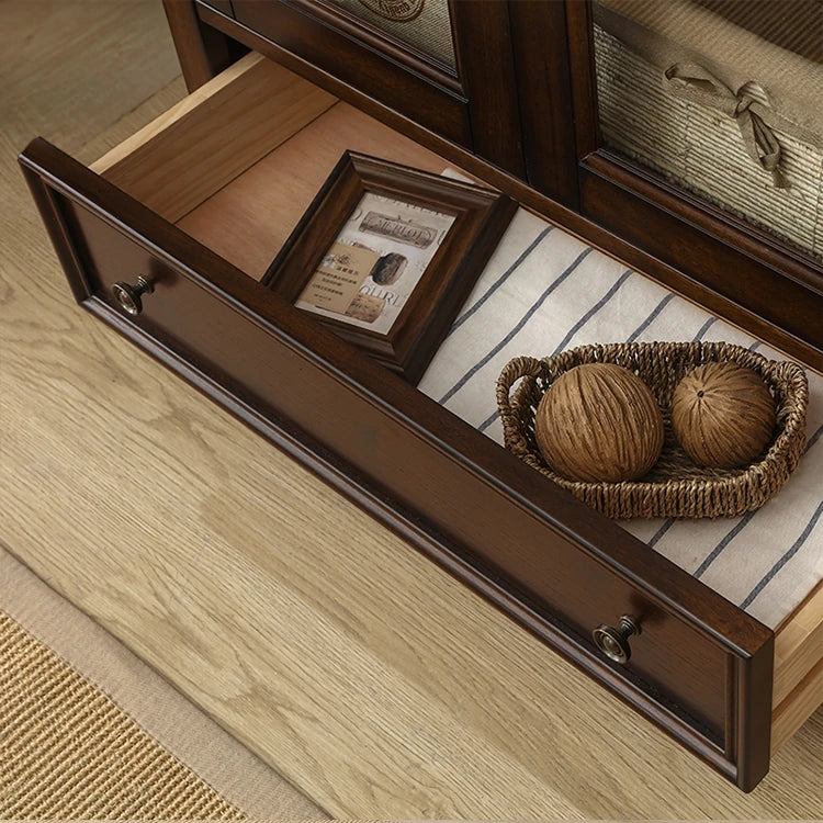 Elegant Solid Wood Pine Cabinet with Glass Doors - Multi-layer Design for Stylish Storage and Display hmy-5000