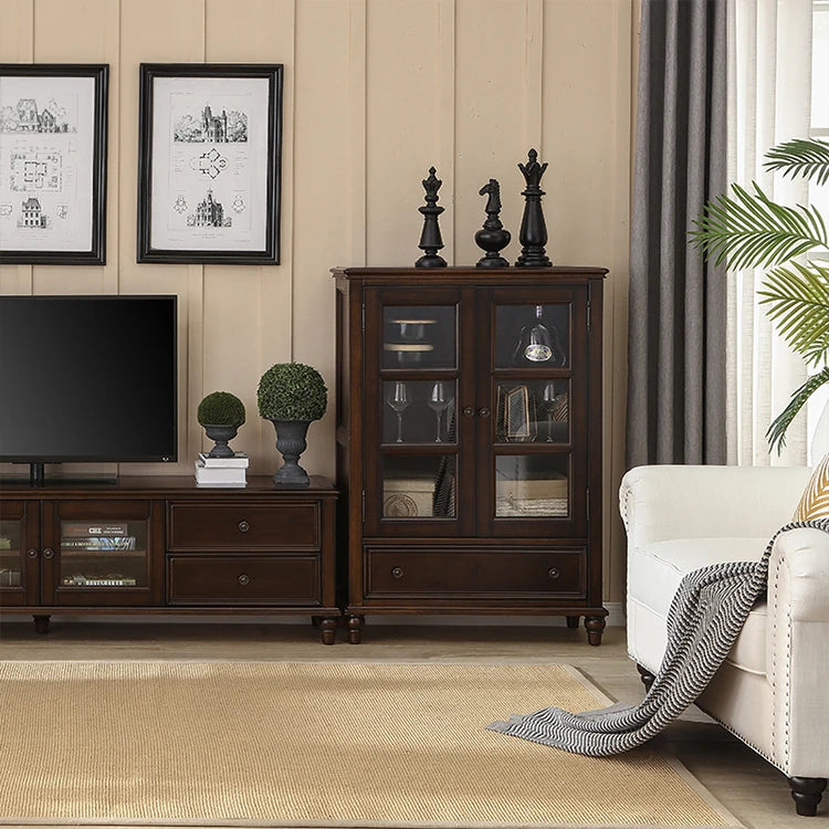 Elegant Solid Wood Pine Cabinet with Glass Doors - Multi-layer Design for Stylish Storage and Display hmy-5000