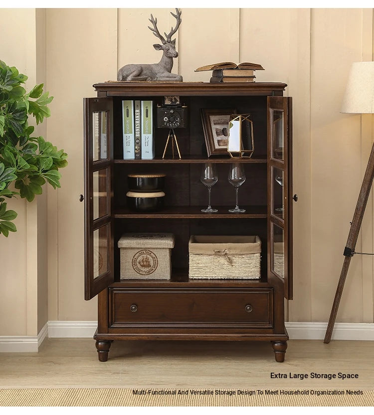 Elegant Solid Wood Pine Cabinet with Glass Doors - Multi-layer Design for Stylish Storage and Display hmy-5000