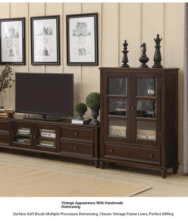 Elegant Solid Wood Pine Cabinet with Glass Doors - Multi-layer Design for Stylish Storage and Display hmy-5000
